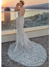 Heavily Beaded Lace Sexy Wedding Dress With Long Train